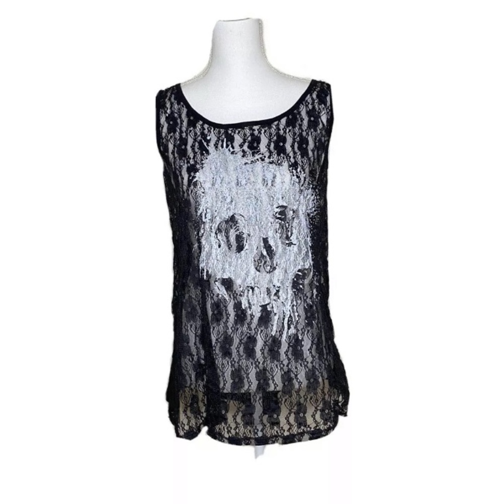 Torrid Sheer Black Lace Tank With White Skull